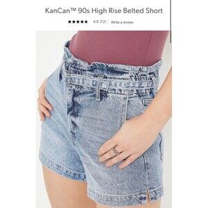 Kancan Jean Shorts Women’s Size 26 High Rise Paperbag Waist NWT Medium Wash Deni